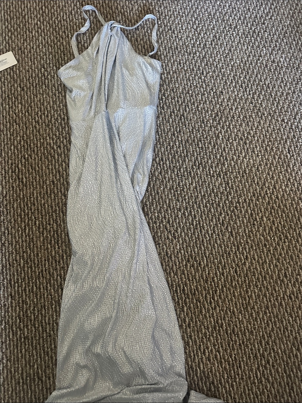 One-Shoulder Silver Metallic Evening Gown